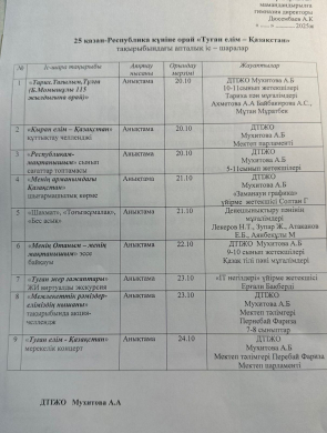 Республика күніне орай өтетін іс-шаралар